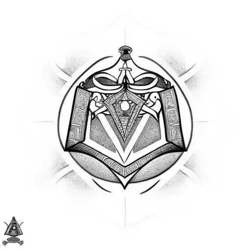 Dotwork tattoo of a Masonic apron with symbols tattoo design idea