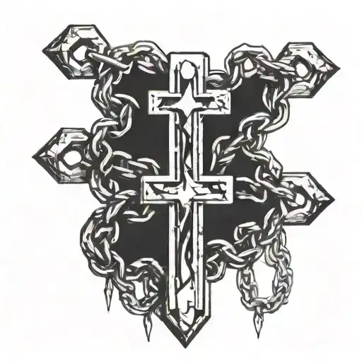 cross chain with three nails pendant hanging tattoo design idea