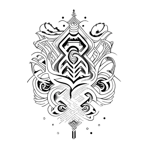 Cibersigilism, NeoTribal, Back Tattoo, fine line, long tattoo design idea