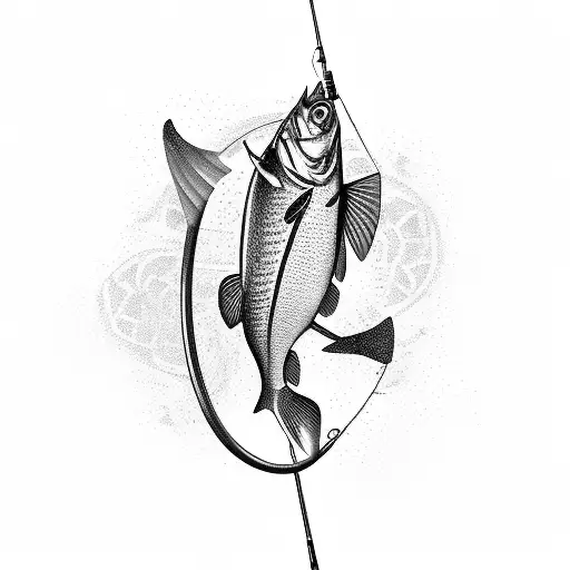 A fishing rod bending under the weight of a big catch tattoo design idea