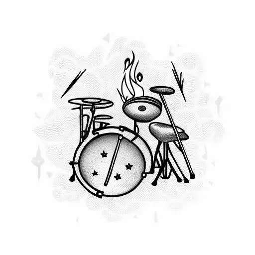 drum stiks and fire and love tattoo design idea