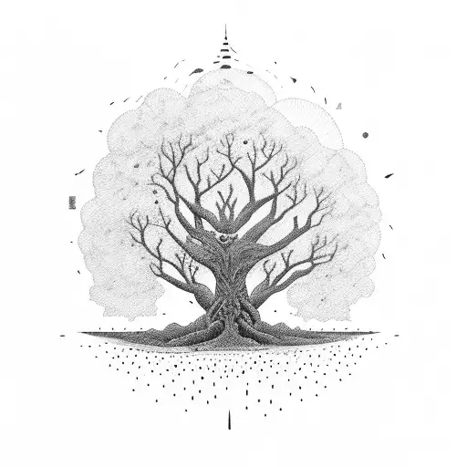Tree with branches spelling Mijo&Mgal and roots spelling AionoTemaariCaseyHunt tattoo design idea