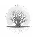 Tree with branches spelling Mijo&Mgal and roots spelling AionoTemaariCaseyHunt tattoo design idea