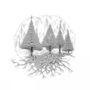 Tree with branches spelling Mijo&Mgal and roots spelling AionoTemaariCaseyHunt tattoo design idea