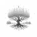 Tree with branches spelling Mijo&Mgal and roots spelling AionoTemaariCaseyHunt tattoo design idea