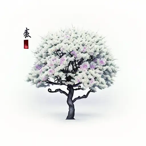 Sakura tree with a white fox tattoo design idea