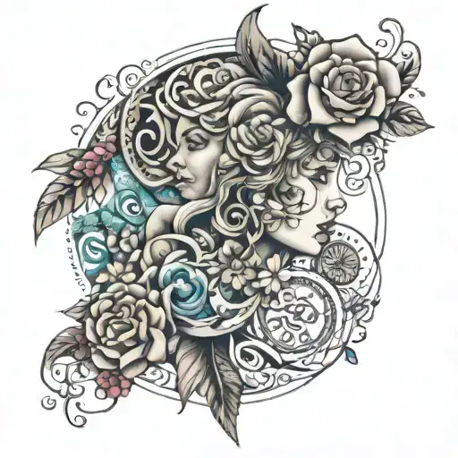 Generates a beautiful and sophisticated tattoo image that includes family, my 1 year old niece Kheliane, beach, business, tattoo design idea