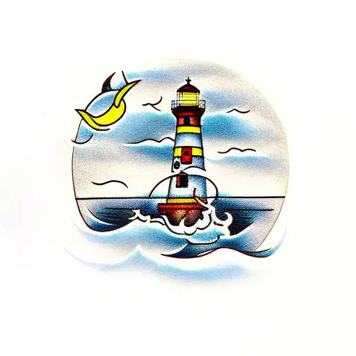 boat with lighthouse tattoo design idea