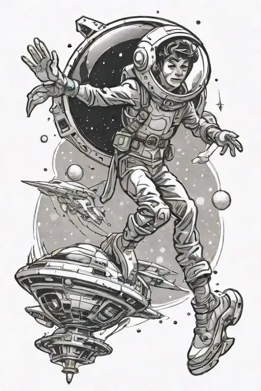 elf being abducted by spaceship with galaxy style background tattoo design idea