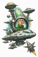 elf being abducted by spaceship with galaxy style background colorida  tattoo design idea