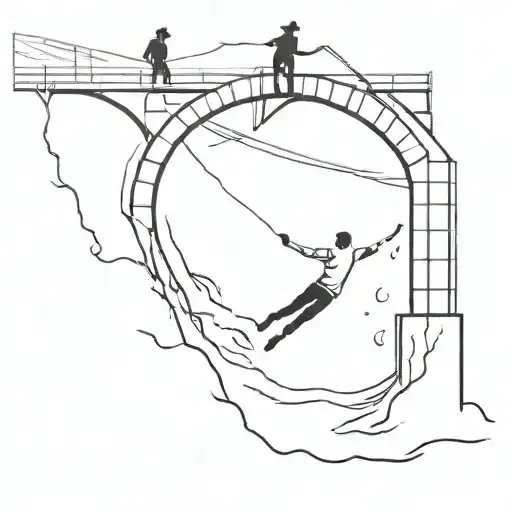 bridge burning with person diving into the water  tattoo design idea