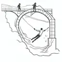 bridge burning with person diving into the water  tattoo design idea