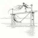 bridge burning with person diving into the water  tattoo design idea