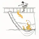bridge burning with person diving into the water  tattoo design idea