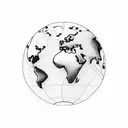 A minimalist outline of a world map with a dotted line connecting different travel destinations tattoo design idea
