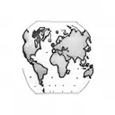 A minimalist outline of a world map with a dotted line connecting different travel destinations tattoo design idea