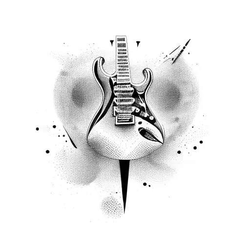 An electric guitar transforming into a vibrant music note tattoo design idea