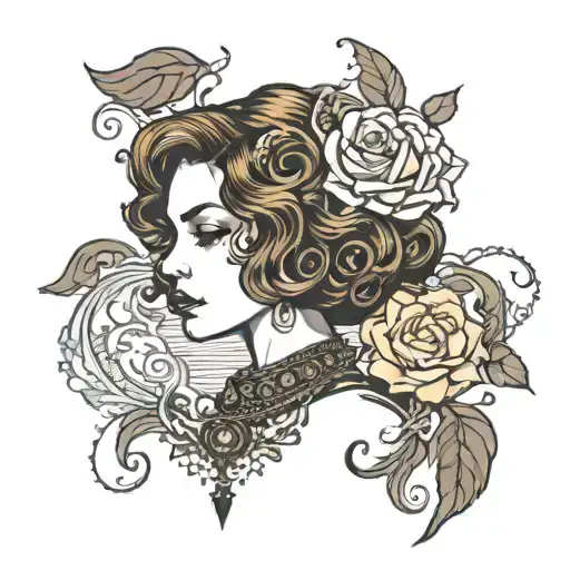 girl with brown wavy bob with an elaborate necklace tattoo design idea