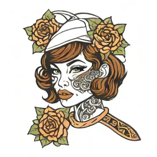 girl with brown wavy bob wearing leather  tattoo design idea