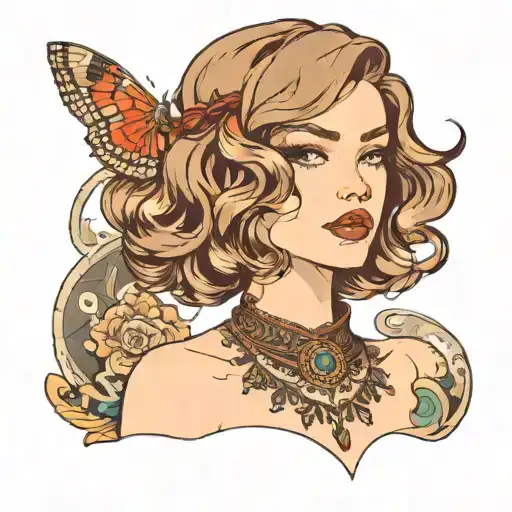 girl with brown wavy bob wearing dainty choker tattoo design idea