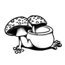 frog sat on mushroom drinking tea tattoo design idea