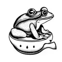 frog sat on mushroom drinking tea tattoo design idea