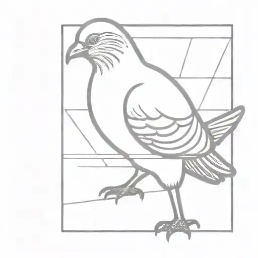 full body pigeon robbing a bank with a face mask, a molotov cocktail and anarchist symbols tattoo design idea