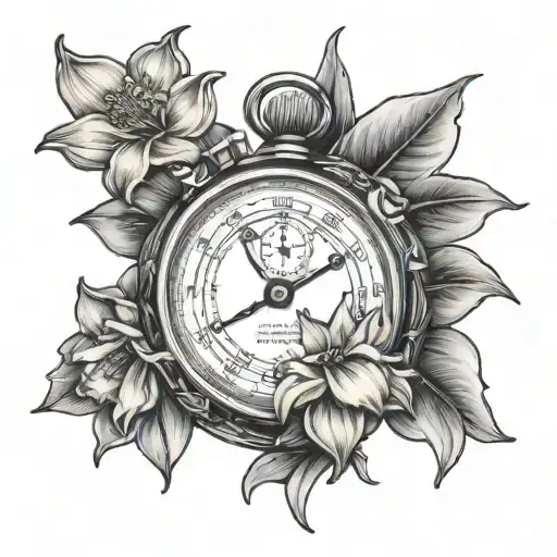a stopwatch with daffodil frame tattoo design idea