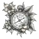 a stopwatch with daffodil frame tattoo design idea