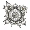 a stopwatch with daffodil frame tattoo design idea