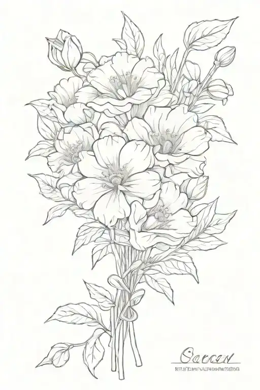 cosmo marigold sweet pea carnation bouquet tattoo design idea