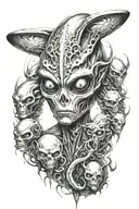 alien with third eye surrounded by alien like creatures  tattoo design idea
