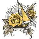 sail boat with yellow rose tattoo design idea