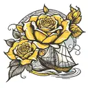 sail boat with yellow rose tattoo design idea