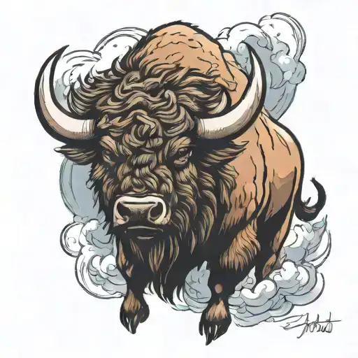 bison in the storm   tattoo design idea