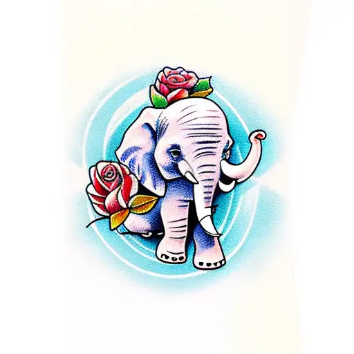 Elephant and roses tattoo design idea