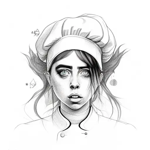 A sketch-style design of Billie Eilish's lyrics forming a chef's knife tattoo design idea