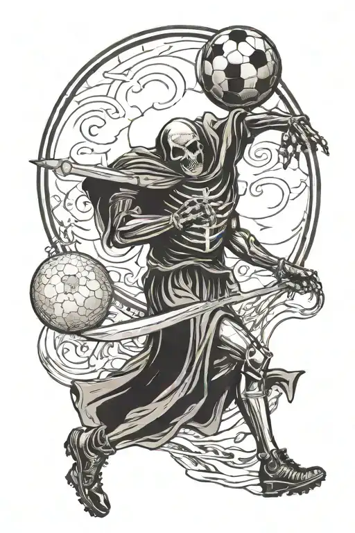 a football in front of the grim reaper's scythe looking moon tattoo design idea