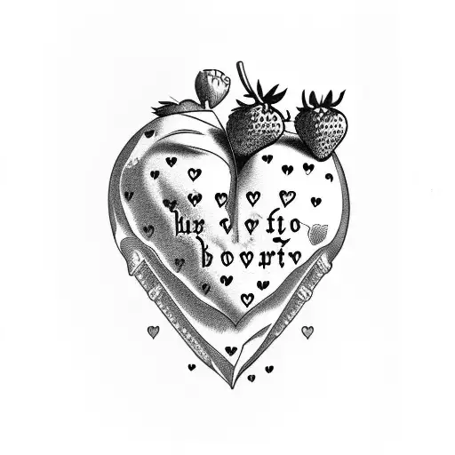 strawberry heart with words I fucking love him around it tattoo design idea