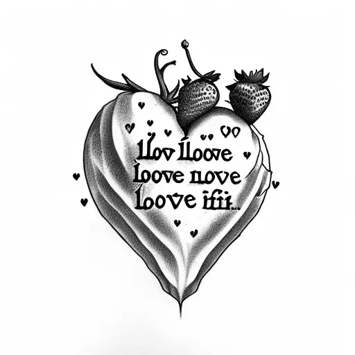 strawberry heart with words I fucking love him around it tattoo design idea