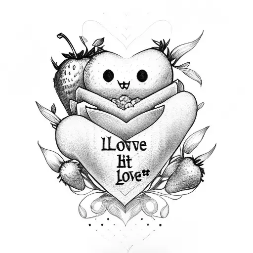 strawberry heart with words I fucking love him around it tattoo design idea