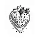 strawberry heart with words I fucking love him around it tattoo design idea