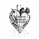 strawberry heart with words I fucking love him around it tattoo design idea
