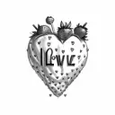 strawberry heart with words I fucking love him around it tattoo design idea