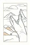 lone person peacefully laying down with one hand reaching for the sky,  with mountains in the background, minimal stile tattoo design idea
