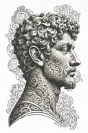 Michelangelo's David with a background of intricate Renaissance art patterns with a shading of fleur-de-lis pattern tattoo design idea