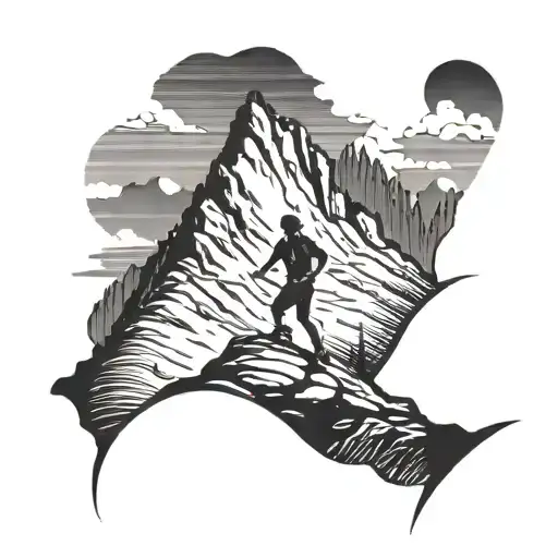 A trail runner silhouette conquering a mountain peak tattoo design idea