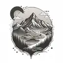 Abstract mountain landscape with a winding trail representing ultra running and hiking tattoo design idea