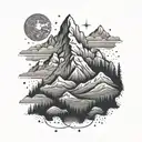 Abstract mountain landscape with a winding trail representing ultra running and hiking tattoo design idea
