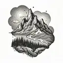 Abstract mountain landscape with a winding trail representing ultra running and hiking tattoo design idea